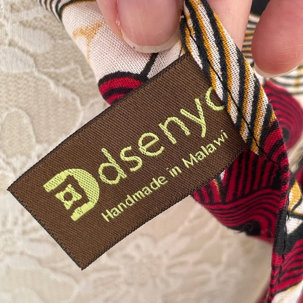 Dsenyo African Wax Print Apron Handmade in Malawi Red Black Geometric Paisley